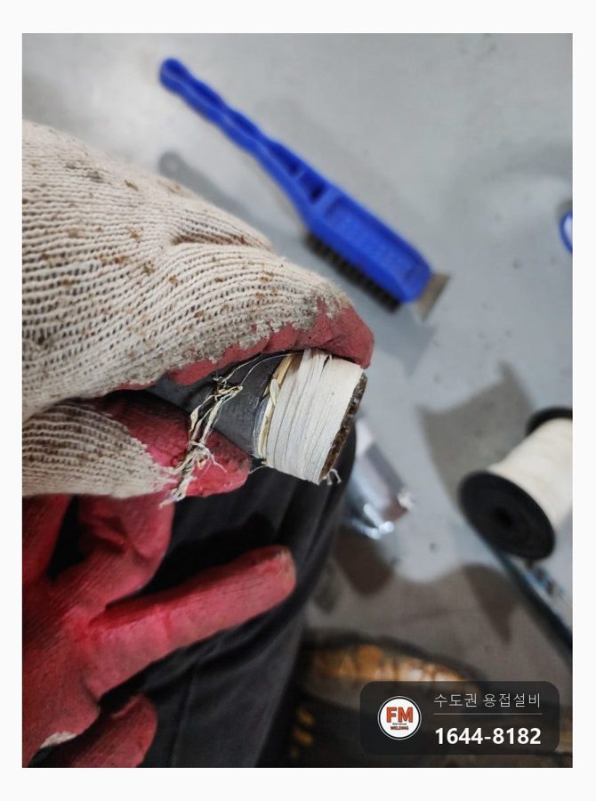 지하주차장 소방배관 가지관 나사산 T부속 누수 아르곤 접합
