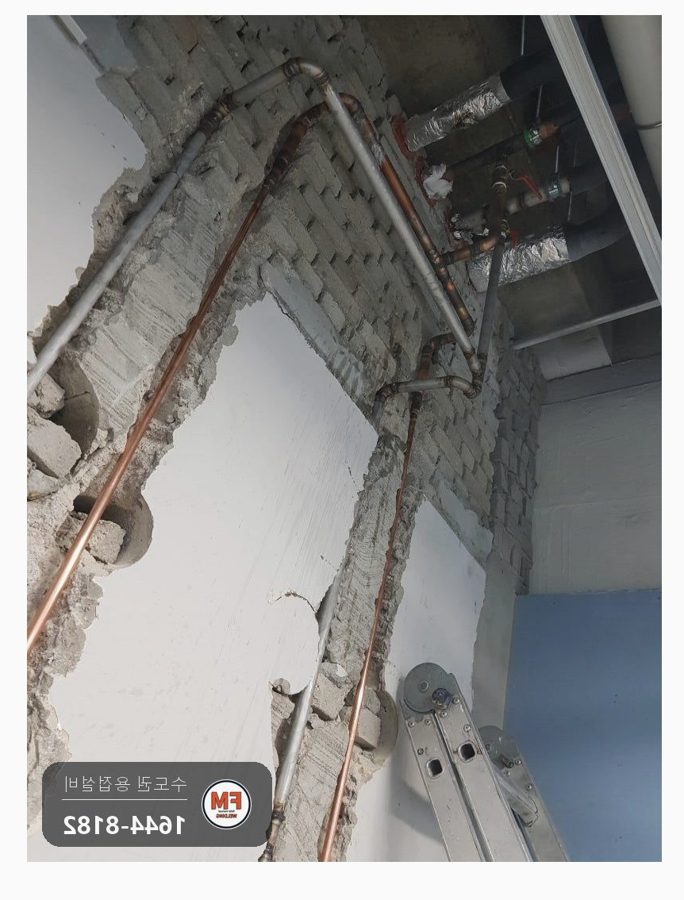 증축 샤워실 급수 분기 T형 배관 동관 산소 스텐 알곤용접