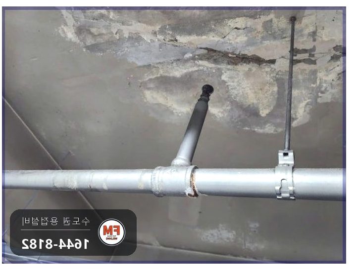 지하주차장 소방배관 분기관 실금 나사부 절단 교체 알곤 보수