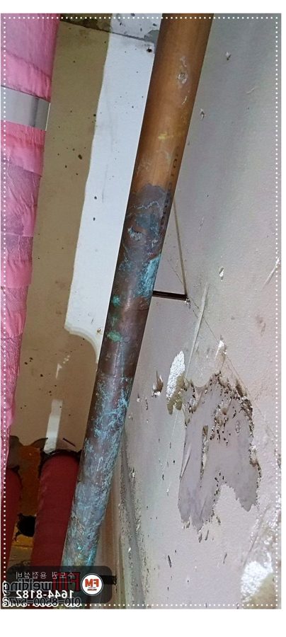 아파트 입구 천장 동배관 부식 핀홀 기공 누수 알곤 육성 보수