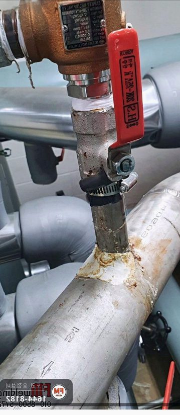 아파트 기계실 상수도배관 안전밸브 니플 크랙 스텐 판재 덧방 용접