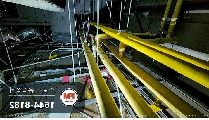 천장 급탕 동배관 행거 구간 하단 누수 SR 압착 스텐 교체