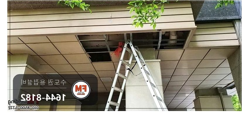 아파트 입구 천장 동파이프 청녹 기공 2곳 누수차단 보수